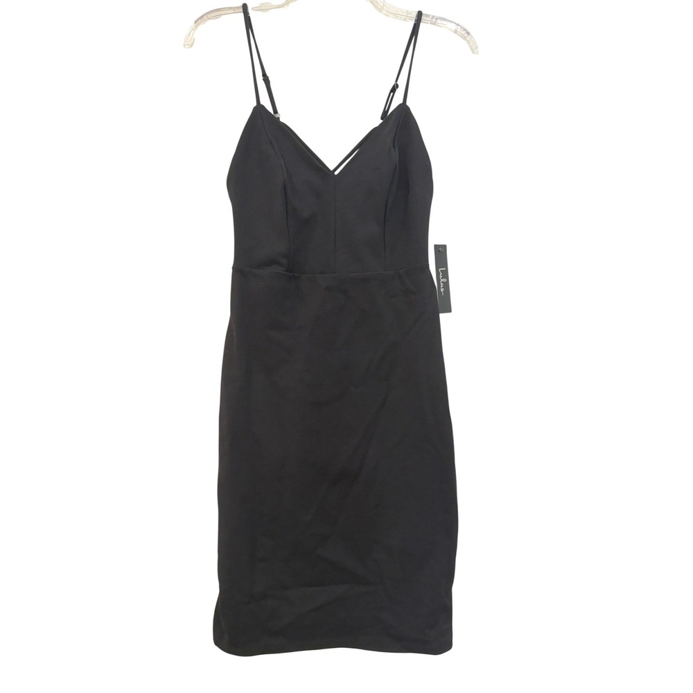 Lulus Black Bodycon Stretch Mini Dress V-Neck Strappy Back Women's‎ Medium